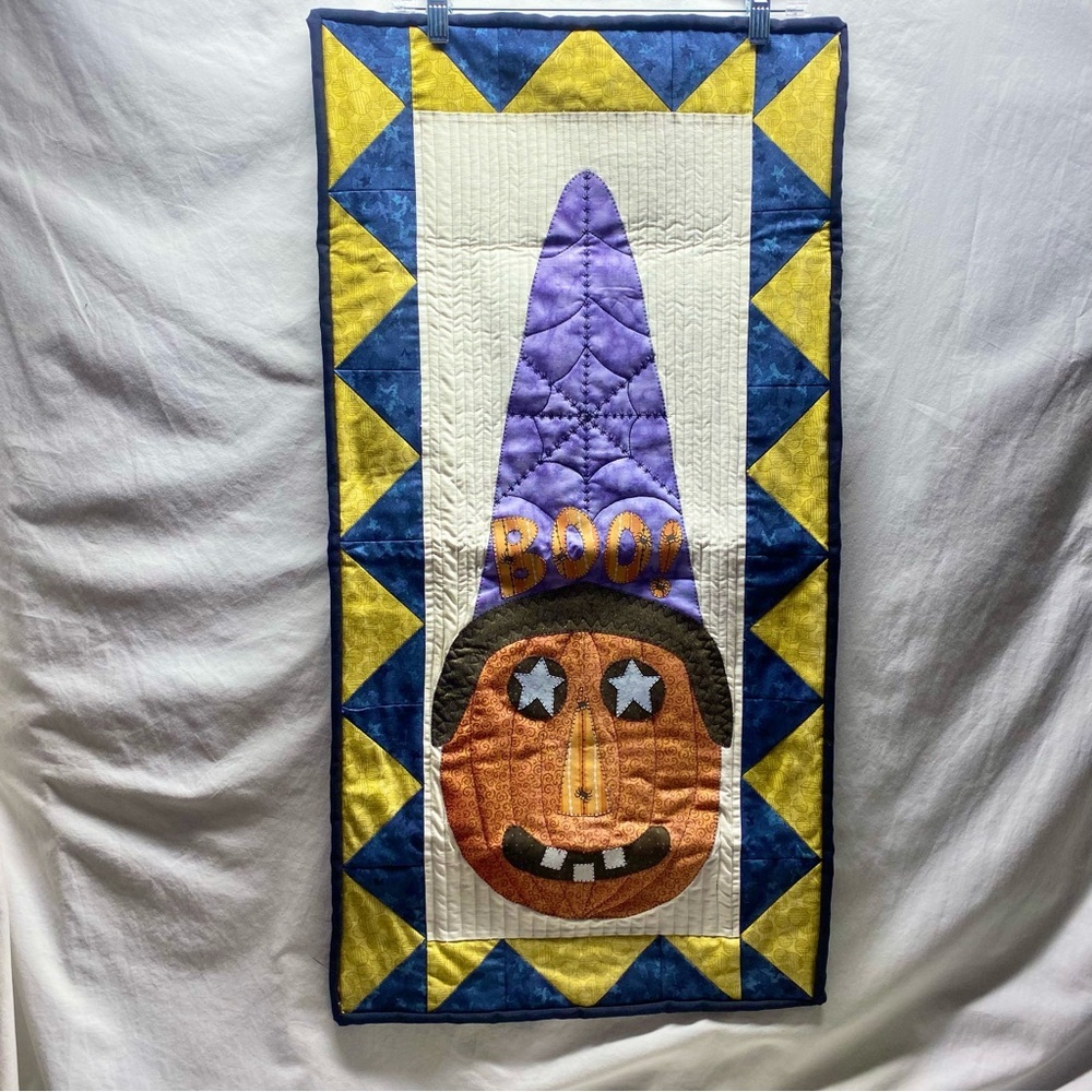 Handmade Halloween Fall Quilt wall hanging Pumpkin Spiders Witch table runner